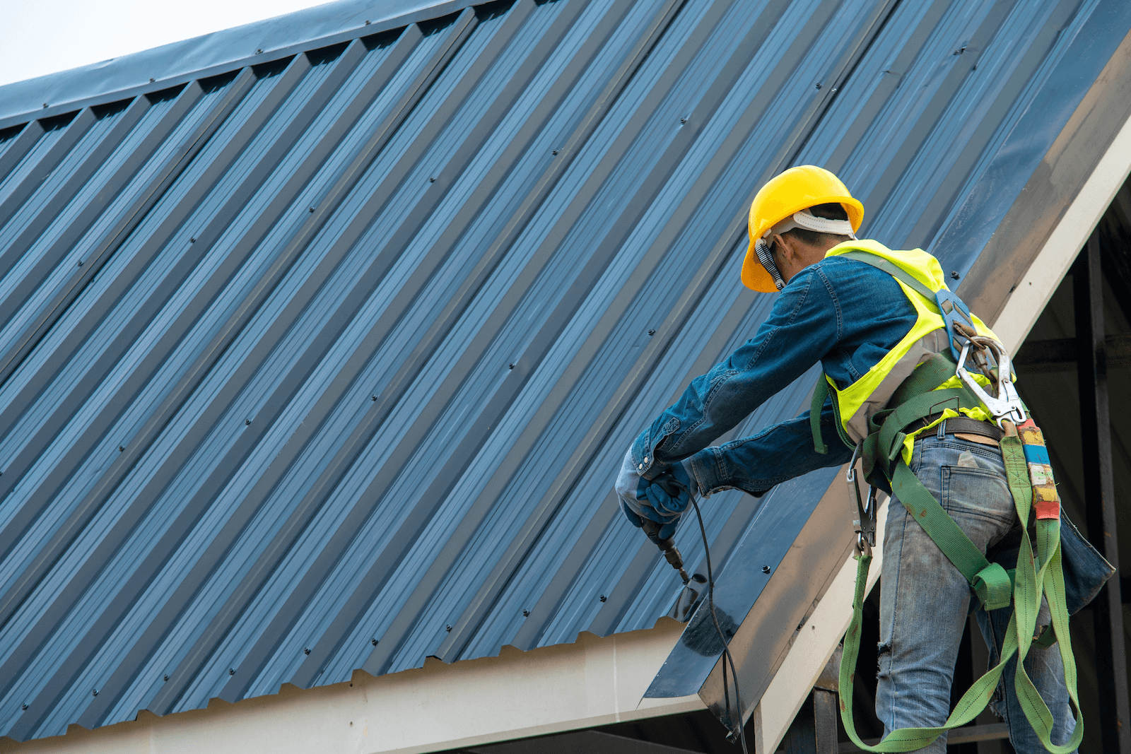 Metal roofing installation in progress