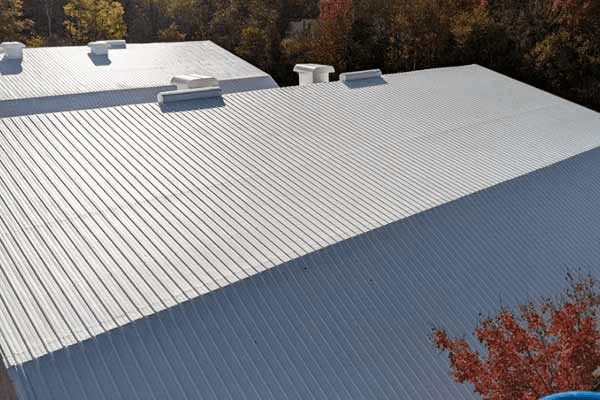 Commercial building with corrugated metal roof
